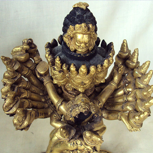 ANTIQUE 19THC GILDED HEVAJRA STATUE WITH CONSORT VAJRA NAIRATMYA TIBET 