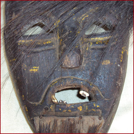 ANTIQUE CARVED WOOD SHAMANS MASK HORSE HAIR & TEETH TIMOR  