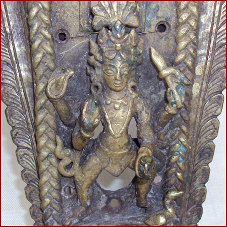 LARGE BRASS 18THC ANTIQUE VISHNU STATUE WITH FILIAL COBRAS NEWAR NEPAL 