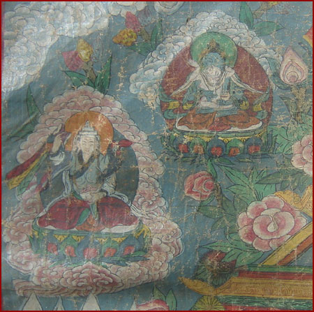 ANTIQUE 19THC THANKA GURU RIMPOCHE MANY DEITIES TIBET  