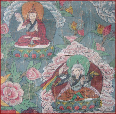 ANTIQUE 19THC THANKA GURU RIMPOCHE MANY DEITIES TIBET  