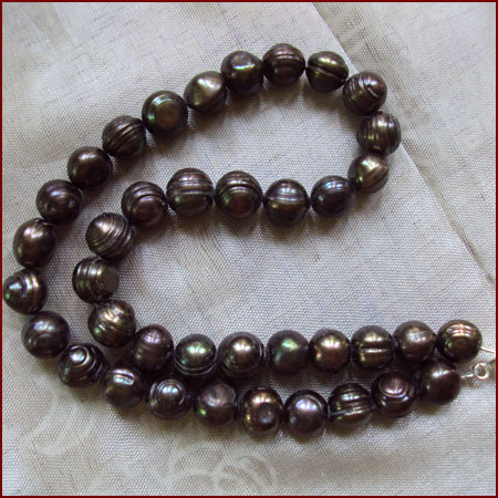 LARGE GOLD/BROWN STRING NECKLACE FRESHWATER PEARLS BALI  